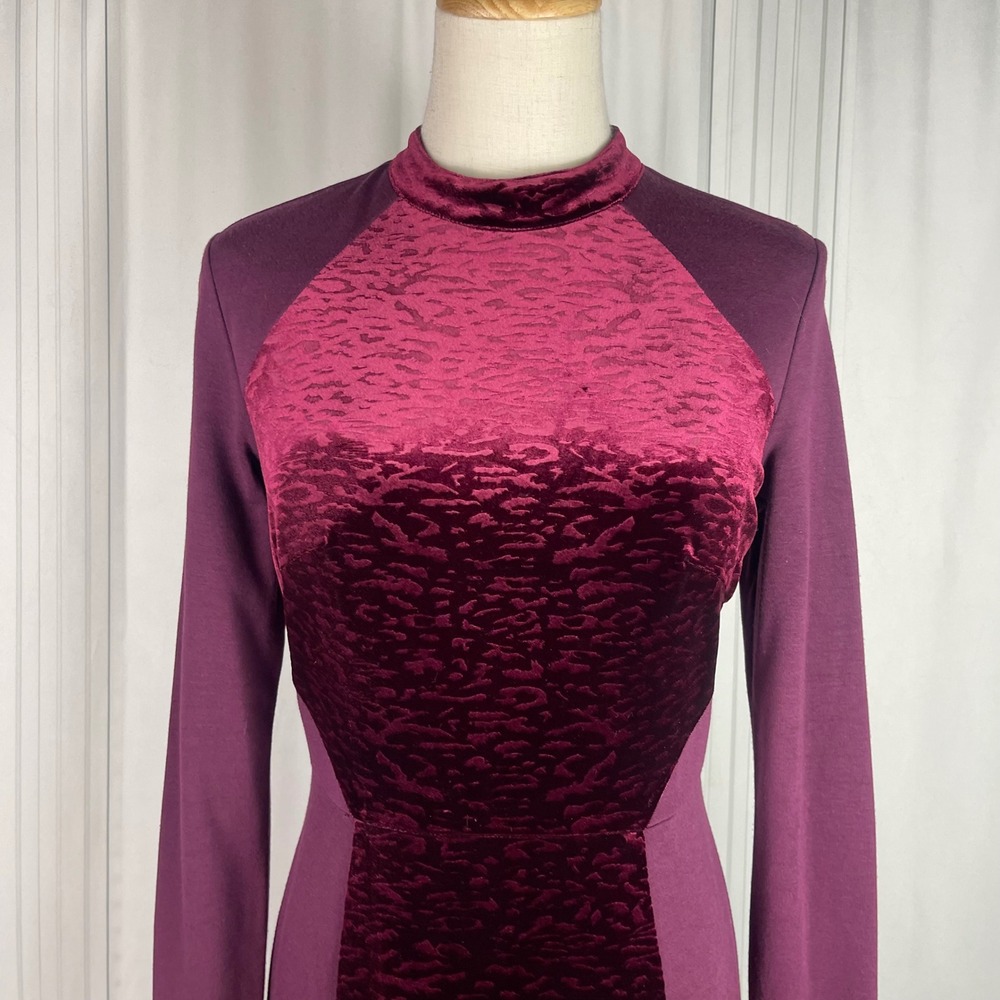 NWT Sugarhill Boutique Burgundy Velvet Panel Long Sleeve Bodycon Dress - US6 - Picture 2 of 13